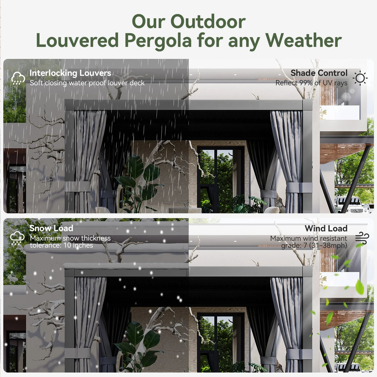 Aoxun 20' x 12' Louvered Pergola, Outdoor Aluminum Pergola with Adjustable Top for Decks, Gardens and Backyards, Gray