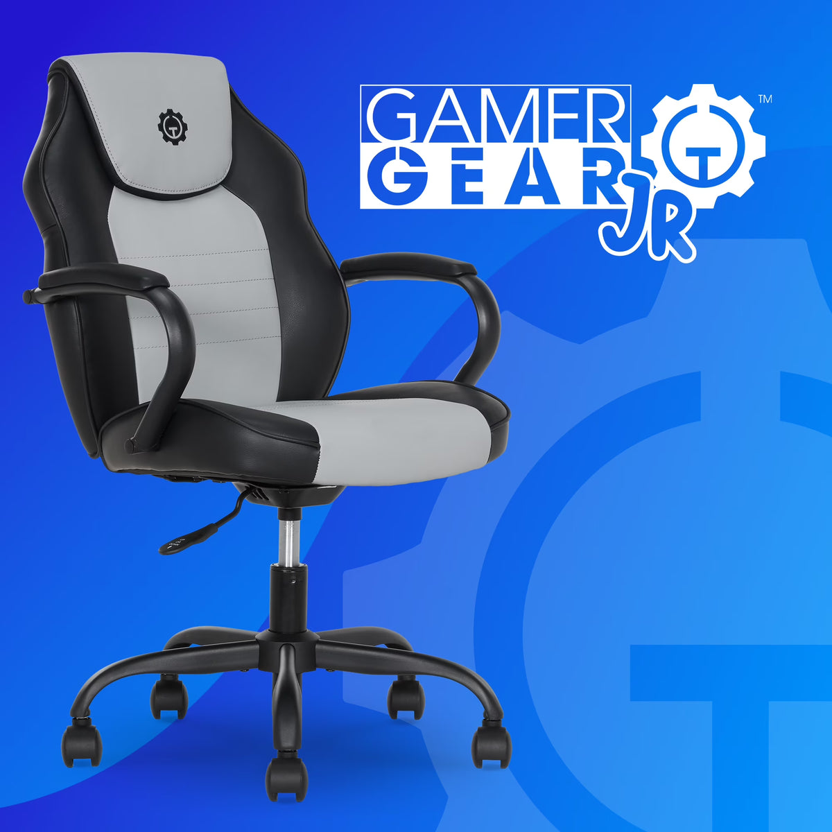Gamer Gear Jr. Xplorer Gaming and Computer Chair, Kids and Teens Gaming Chair with Padded Arms, Adjustable Height, White and Black