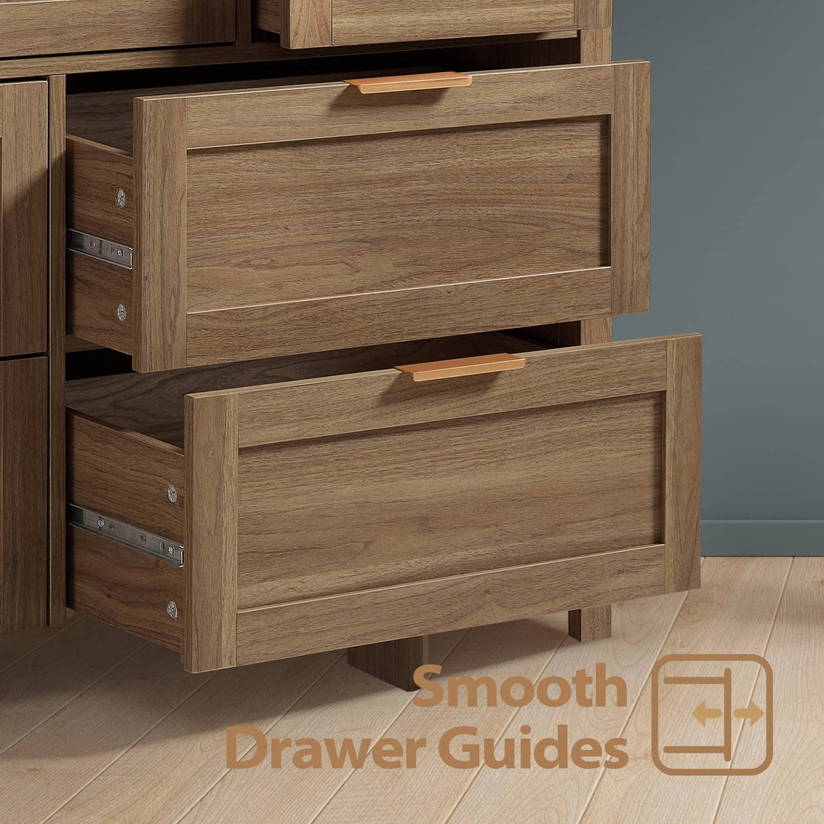 ARKANTOS Wooden 6 Drawer Double Dressers, Wide Chests of Drawers for Bedroom, Natural Oak
