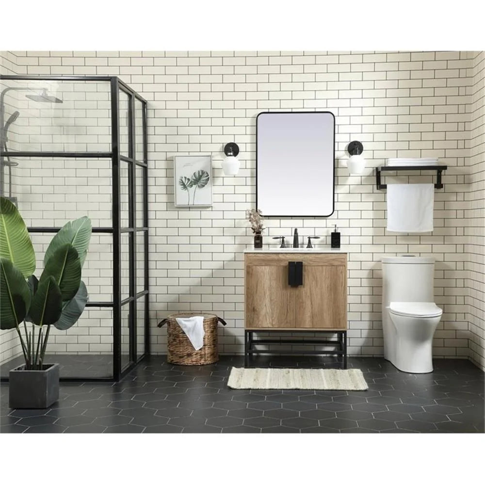Elegant Decor Eugene 30" Aluminum MDF Single Bathroom Vanity in Mango Wood