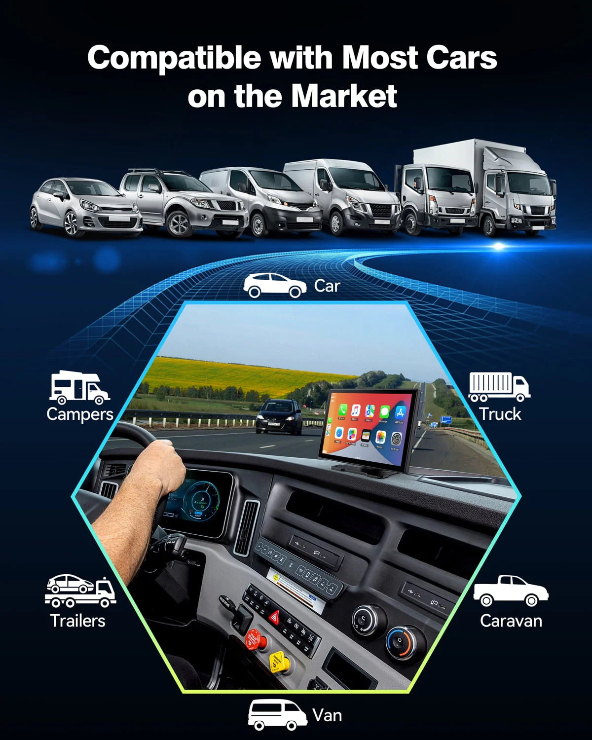 LAMTTO 9" HD IPS Screen Wireless Car Stereo Apple Carplay with 2.5K Dash Cam,1080P Backup Camera,Portable Touch Screen GPS Navigation for Car, Car Audio Receivers with Bluetooth,Android Auto