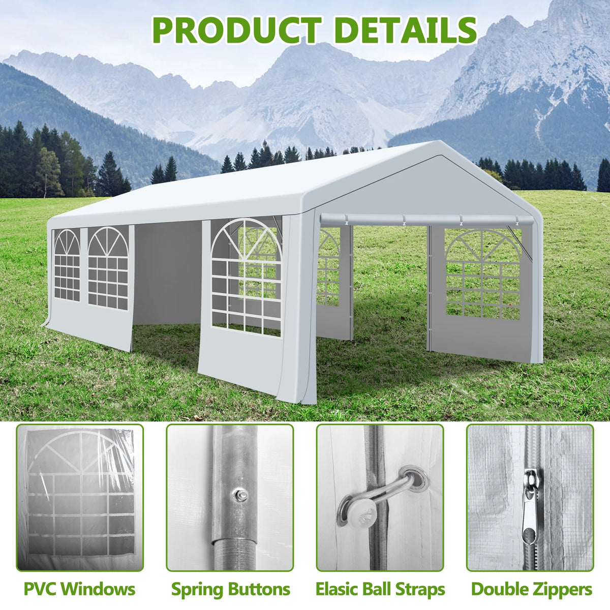 Gartooo 20'x20' Heavy Duty Party Tent, Outdoor Wedding Party Tent with Removable Sidewalls, Outdoor Canopy for Events