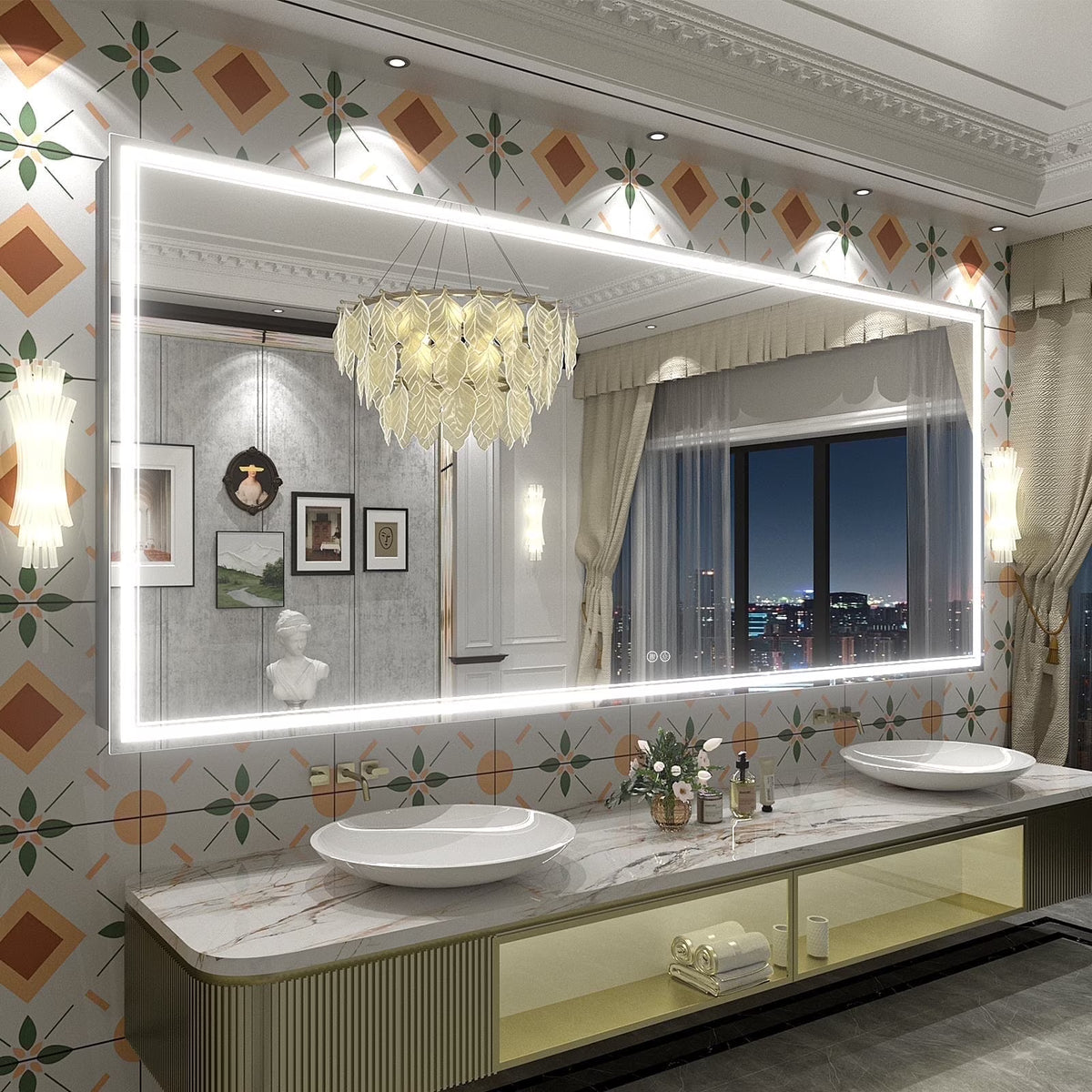Frameless Frontlit LED Anti-fog Bathroom Vanity Mirror 96x36 inch