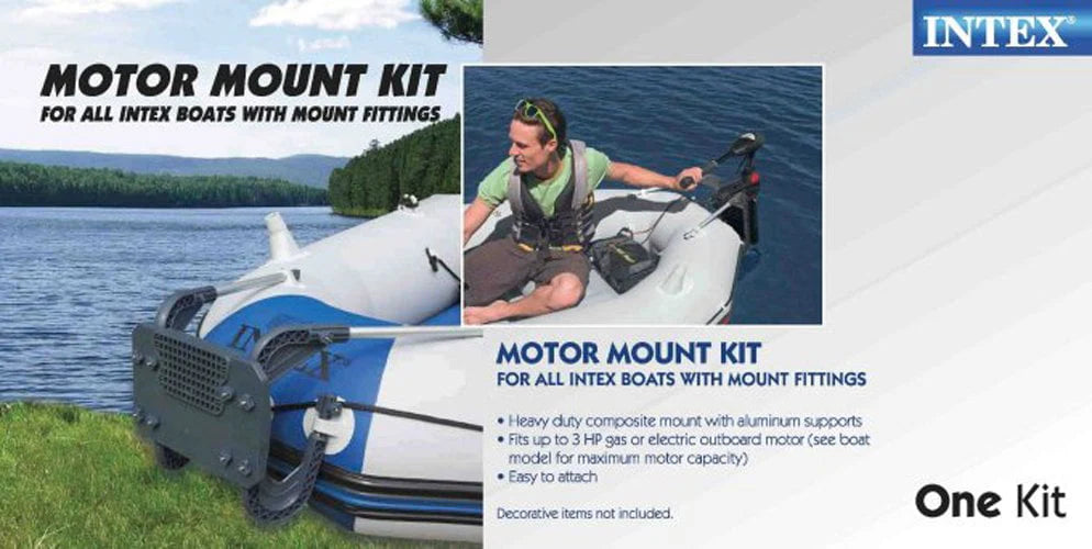Intex 3 Person Boat Set w/ Aluminum Oars & Pump and Composite Boat Motor Mount