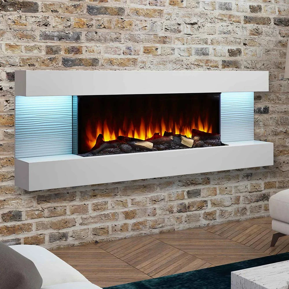 SimpliFire Format 10"D x 60"W x 23"H Floating Mantel Electric Fireplace - White