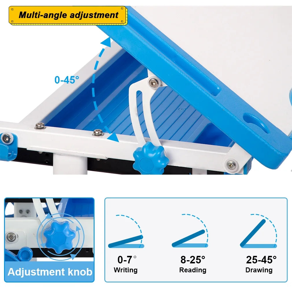 FDW Kids 2-Piece Adjustable Height Activity Table and Chair Set, Blue