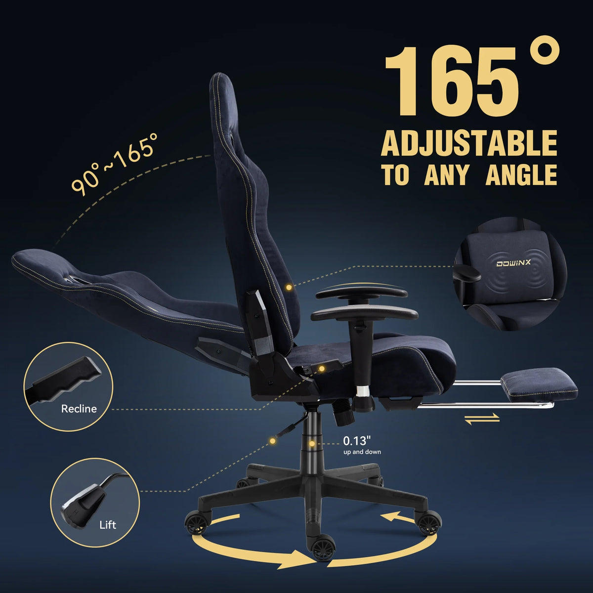 Dowinx Computer Gaming Chair with Pocket Spring Cushion and 4D Armrests for Office,Breathable Fabric High Back Ergonomic Task Chair with Footrest , Massage Lumbar Support Black