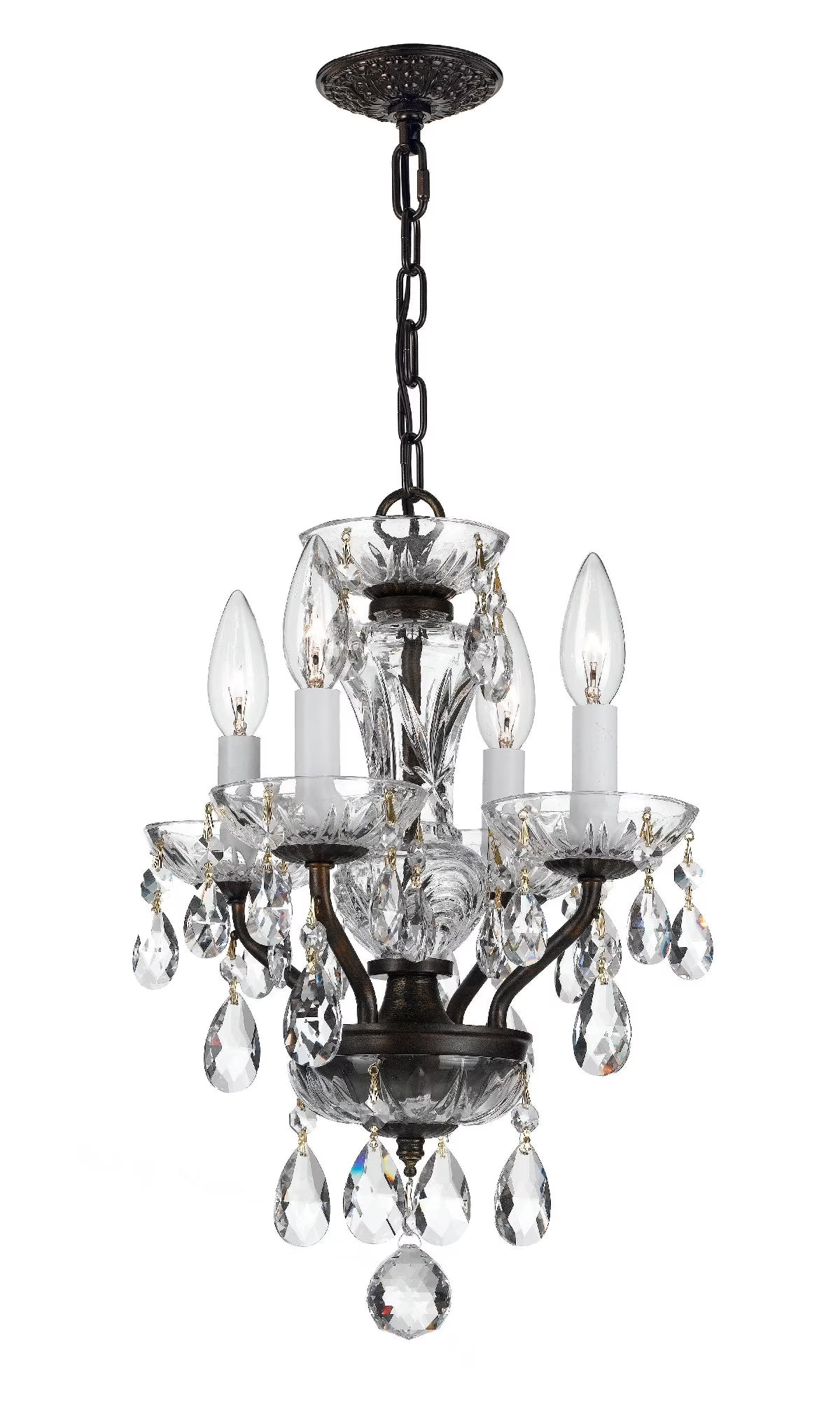 5534-EB-CL-MWP-Crystorama Lighting-Traditional Crystal - 15 Inch 4 Light Chandelier-Hand Cut Crystal Type-English Bronze Finish   -Traditional