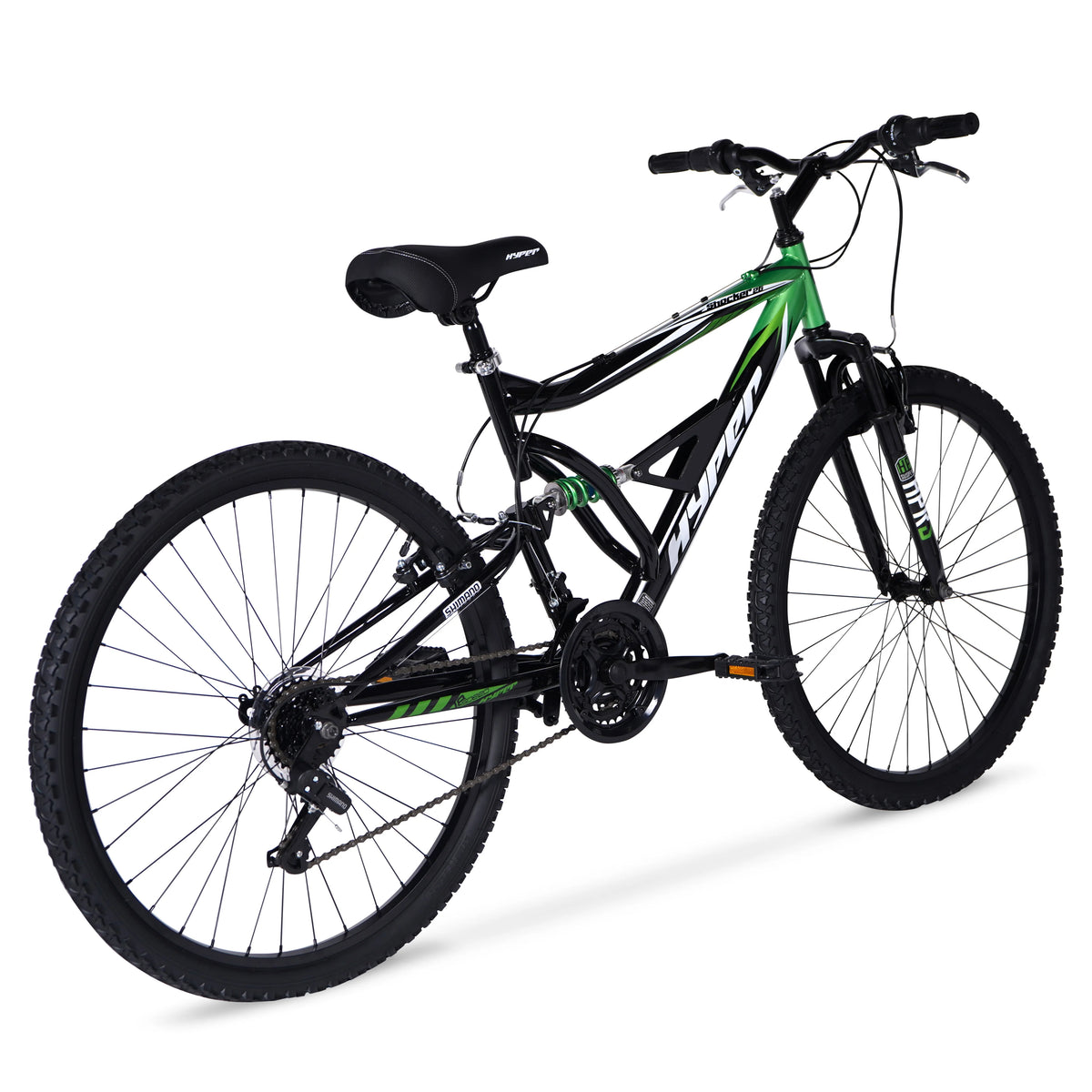 Hyper Bicycles Men's 26" Shocker Mountain Bike, Black/Green