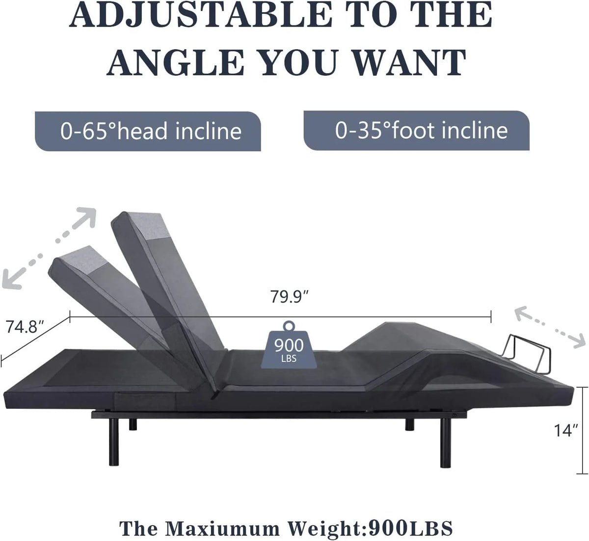 Allewie King Adjustable Bed Base Frame with New Generation Motor, Wireless Remote, Upholstered