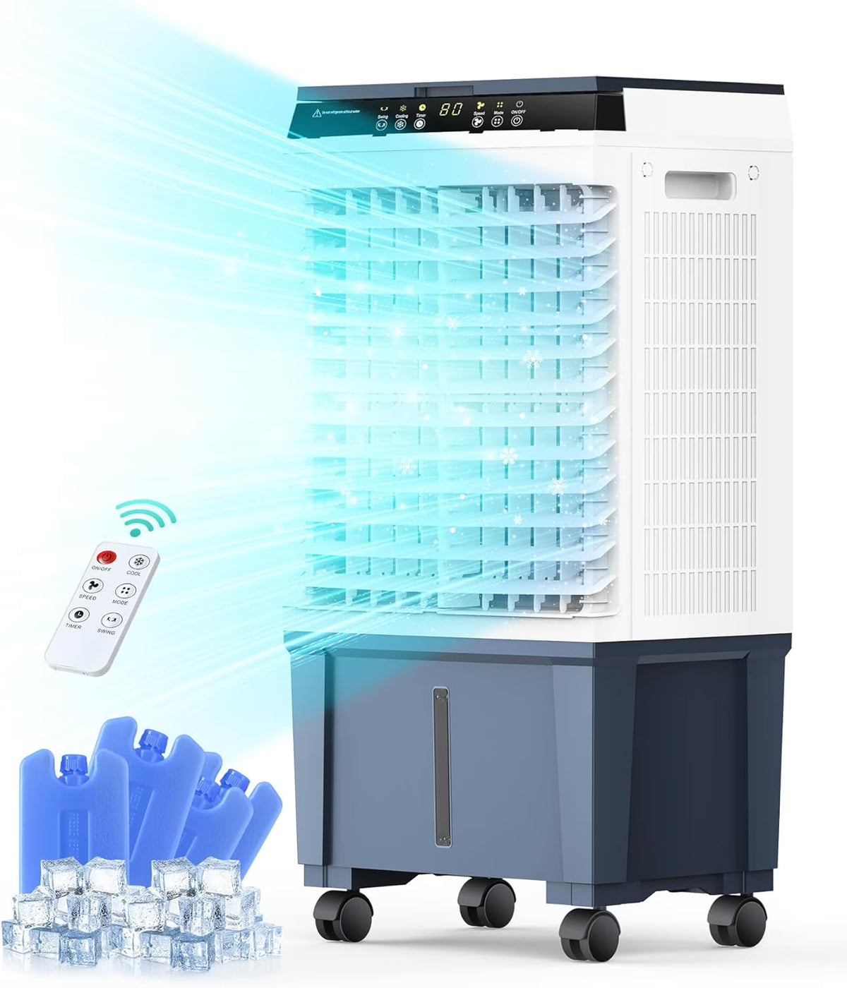 Air Choice Evaporative Air Cooler, 1800CFM Swamp Cooler with 12H Timer, Remote Control, 110�� Oscillation & 5.3 Gal Water Tank, 4 Ice Packs, 3 Speeds, 3-in-1 Evaporative Cooler for Outdoor Indoor Use