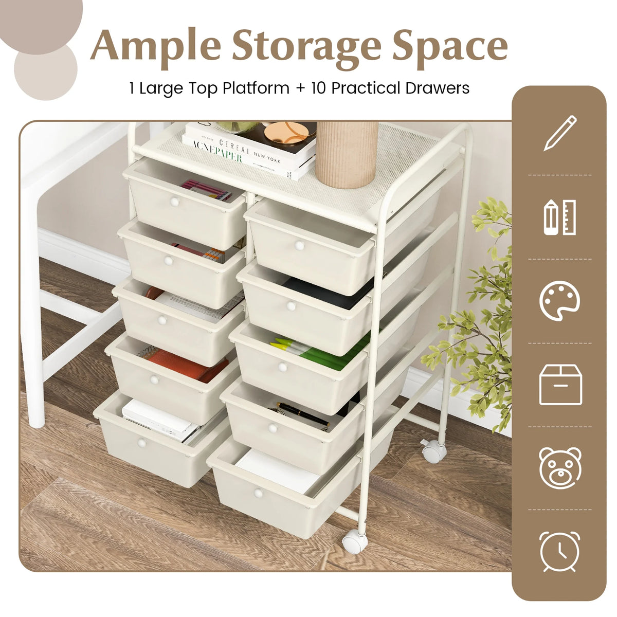 Gymax 10-Drawer Rolling Storage Cart Tools Scrapbook Paper Organizer on Wheels Black Gradient