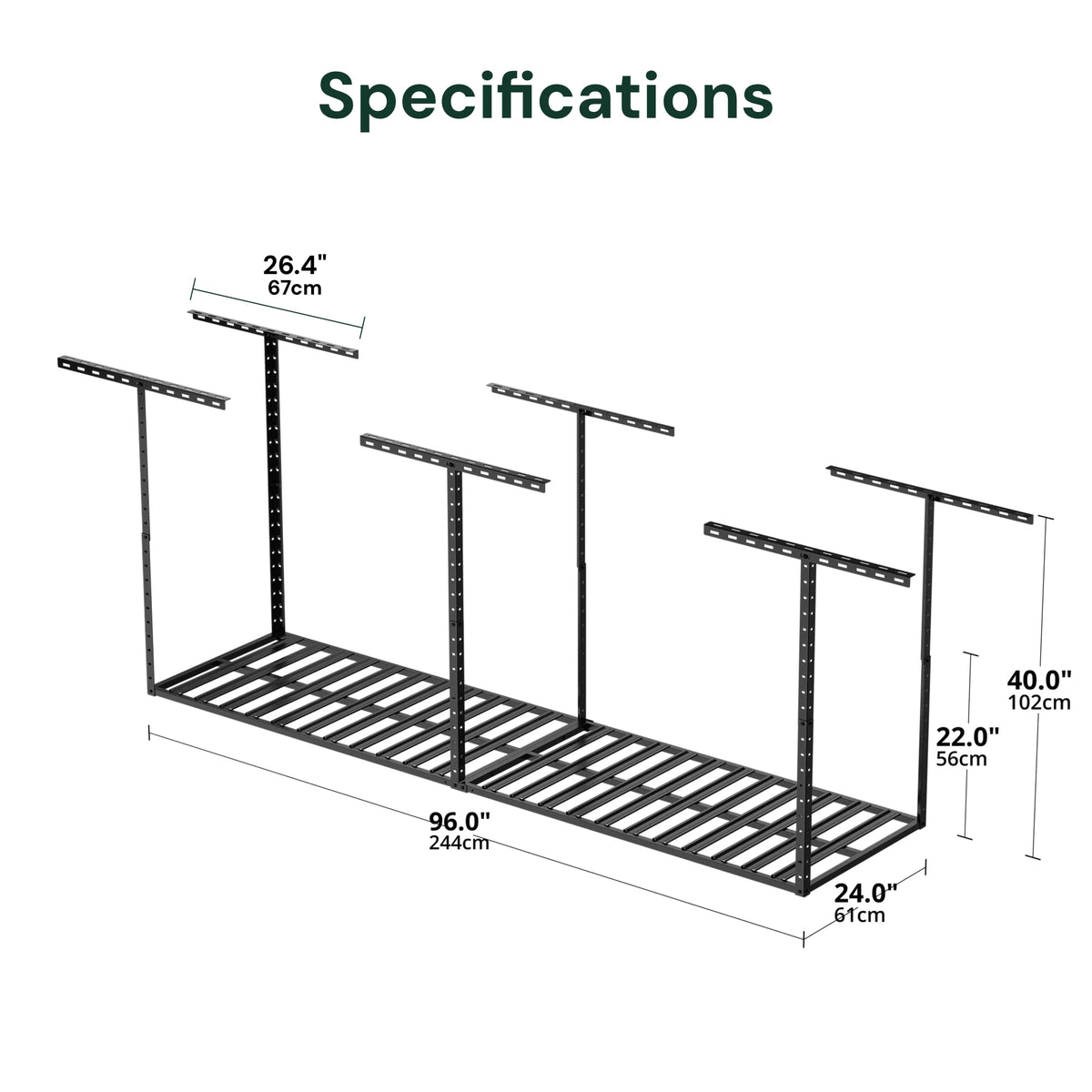 SunsGrove 4��8FT Overhead Storage Rack, 1 Pack, Black