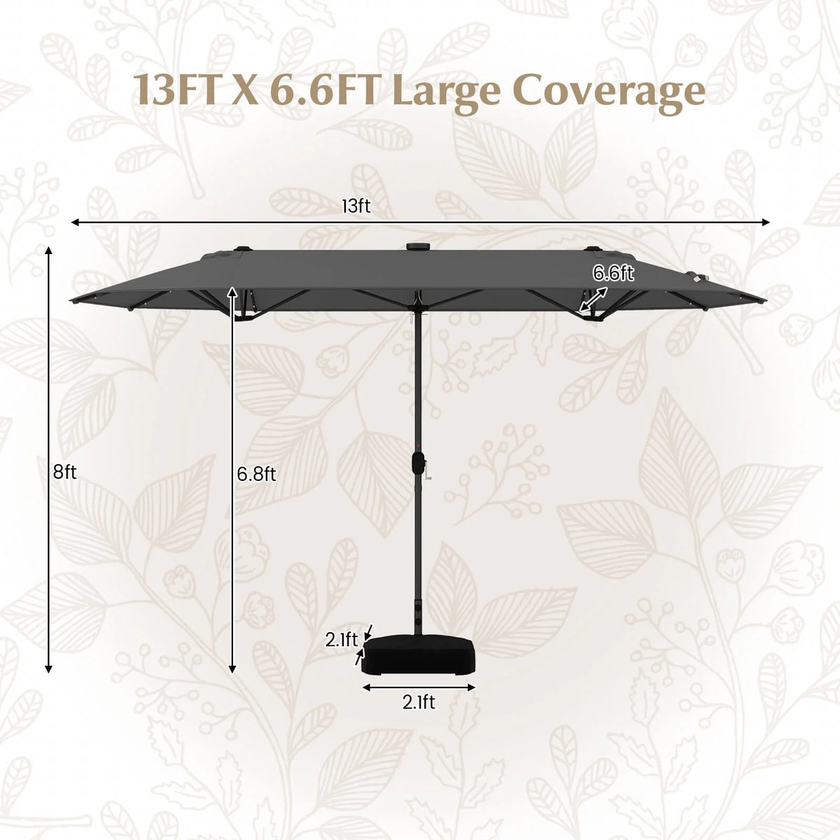 Costway 13ft Beige Rectangle Double-sided Patio Umbrella, Crank Lift