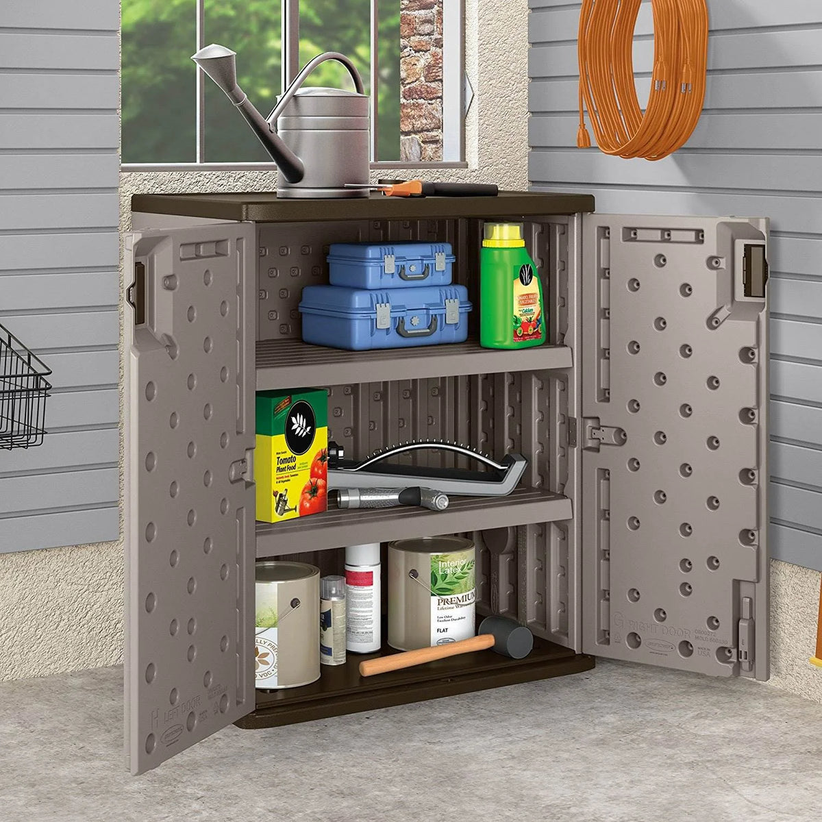 Suncast 2-Shelf Resin Base Cabinet, Platinum Metallic