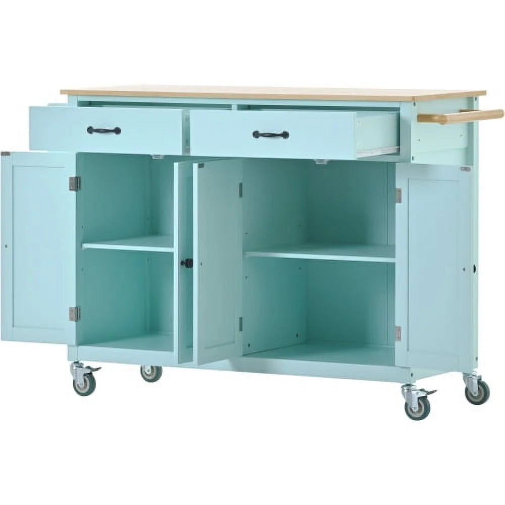ZIVACATE Rolling Kitchen Island with Drop Leaf and Storage Large 53 in Movable Kitchen Carts White