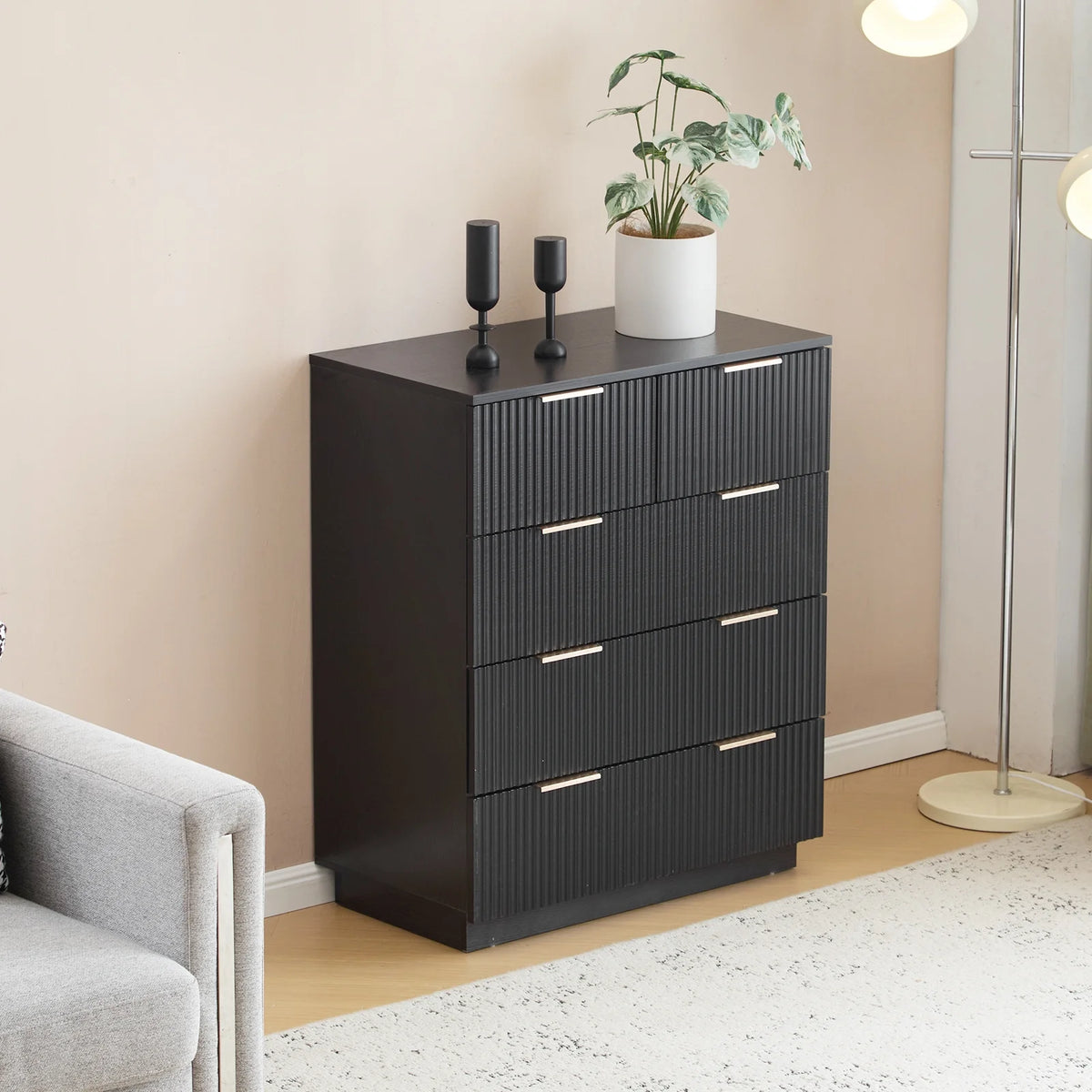 UBesGoo Dresser for Bedroom Wood 4 Drawers Dressers, Fluted Modern Dresser, White