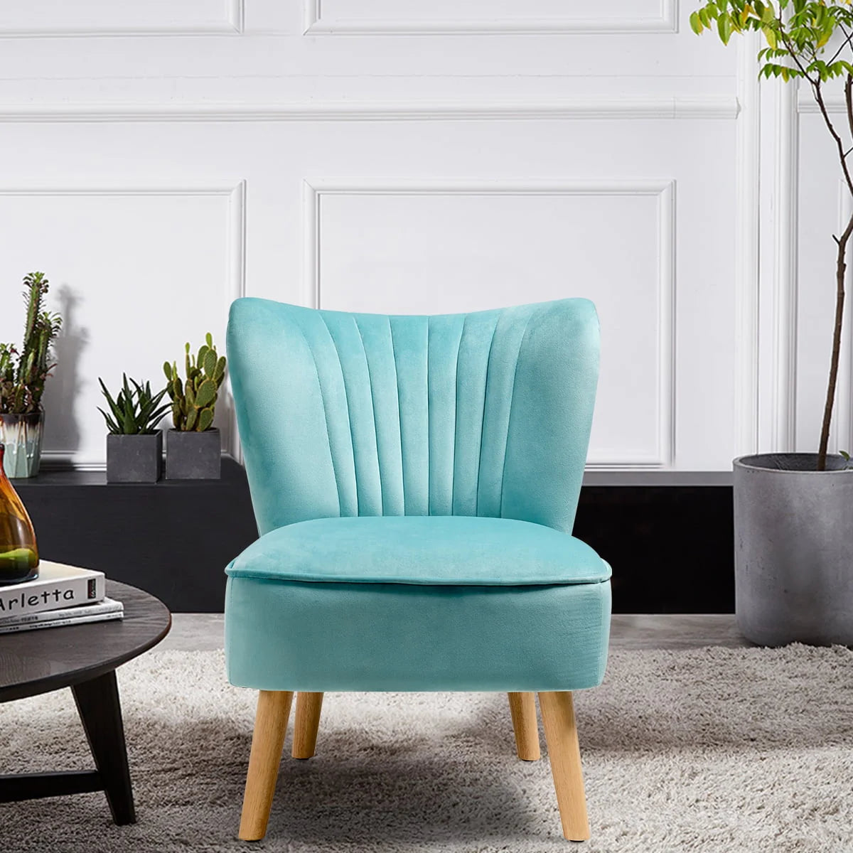 Costway Armless Accent Chair Modern Velvet Leisure Chair Single Upholstered Green