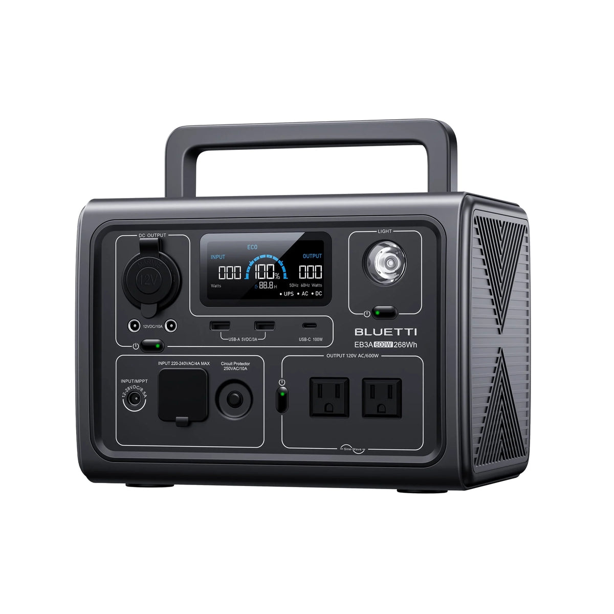 Bluetti EB3A Portable Solar Power Station, 268Wh, 600W AC Output, Fast Recharge, Ideal for Outdoor Camping
