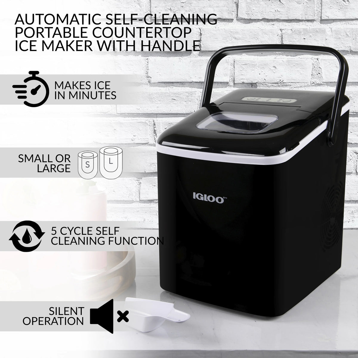 Igloo Handled Automatic Ice Machine Self Cleaning Countertop Ice Maker with Scoop, Aqua