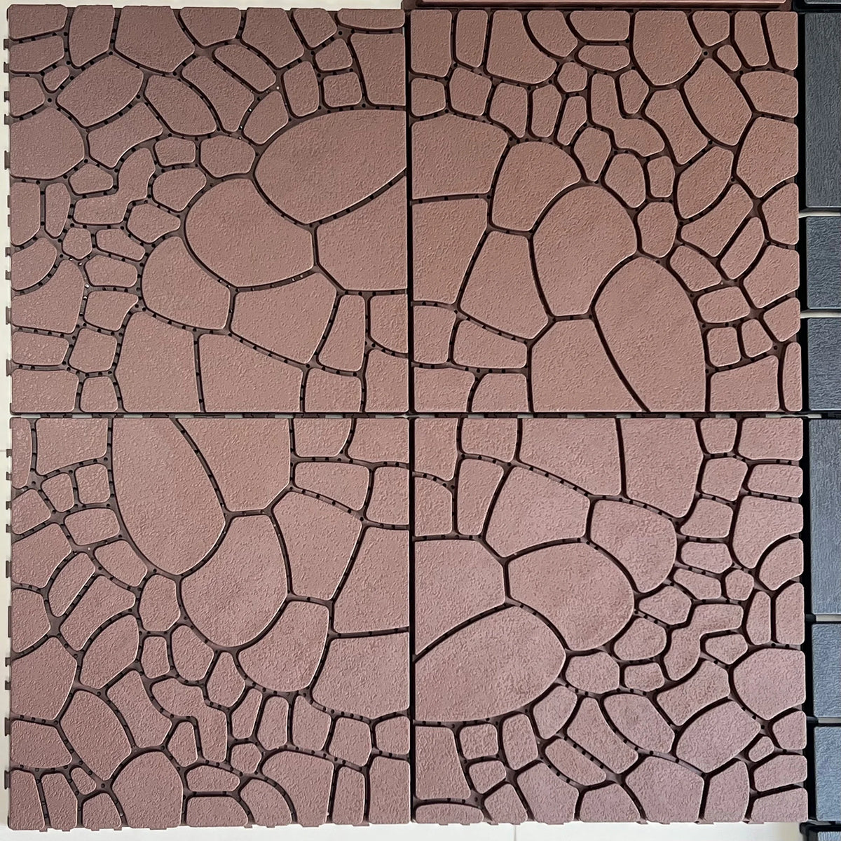 Miniyam 44 Pcs 12"x12" Interlocking Deck Tiles, Rubber Flooring, Patio Decking, Poolside, Dark Gray+Stone Texture