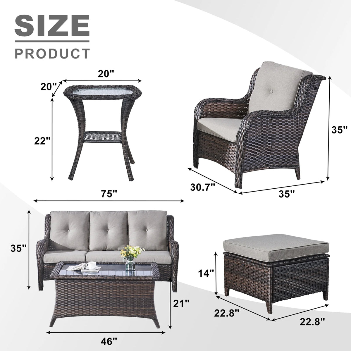 POCASSY 7 Piece Rattan Sofa Seating Group with Cushions