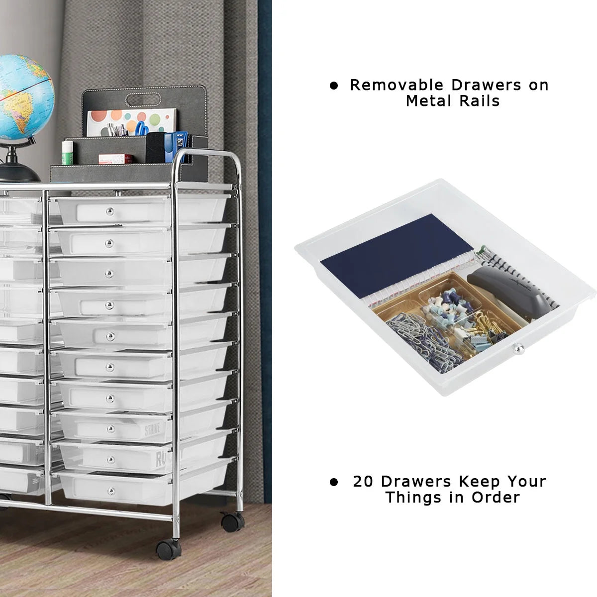 Costway 20 Drawer Rolling Storage Cart Tools Scrapbook Paper Office School Organizer Yellow