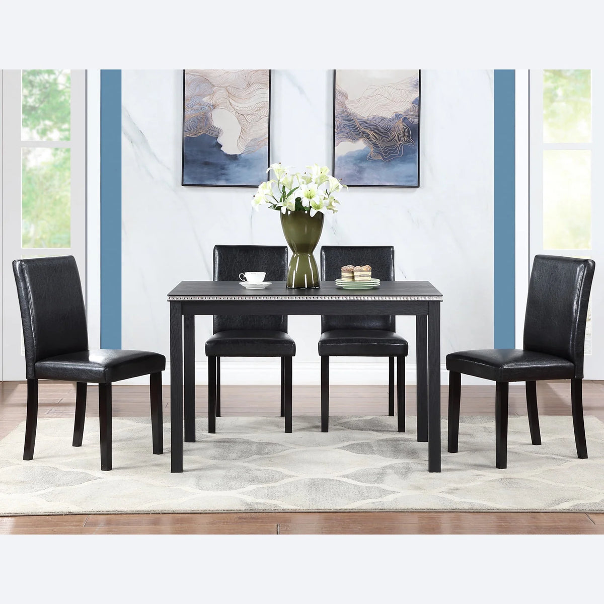 PORKISS Dining Table Set for 4, Solid Wood Dining Room Set with 1 Square Table 4 Upholstered Chairs, Dinner Table with Padded Chairs for Home Kitchen, Gray