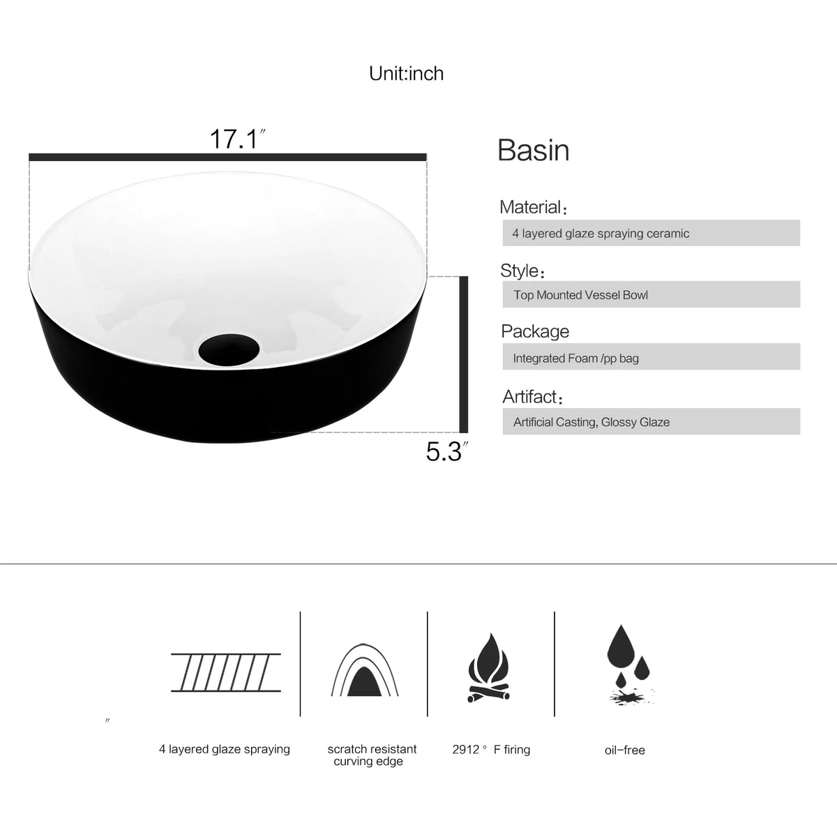 FULLWATT Bathroom Ceramic Sink Vanity Vessel Basin Porcelain Faucet Drain Combo Rectangle,White