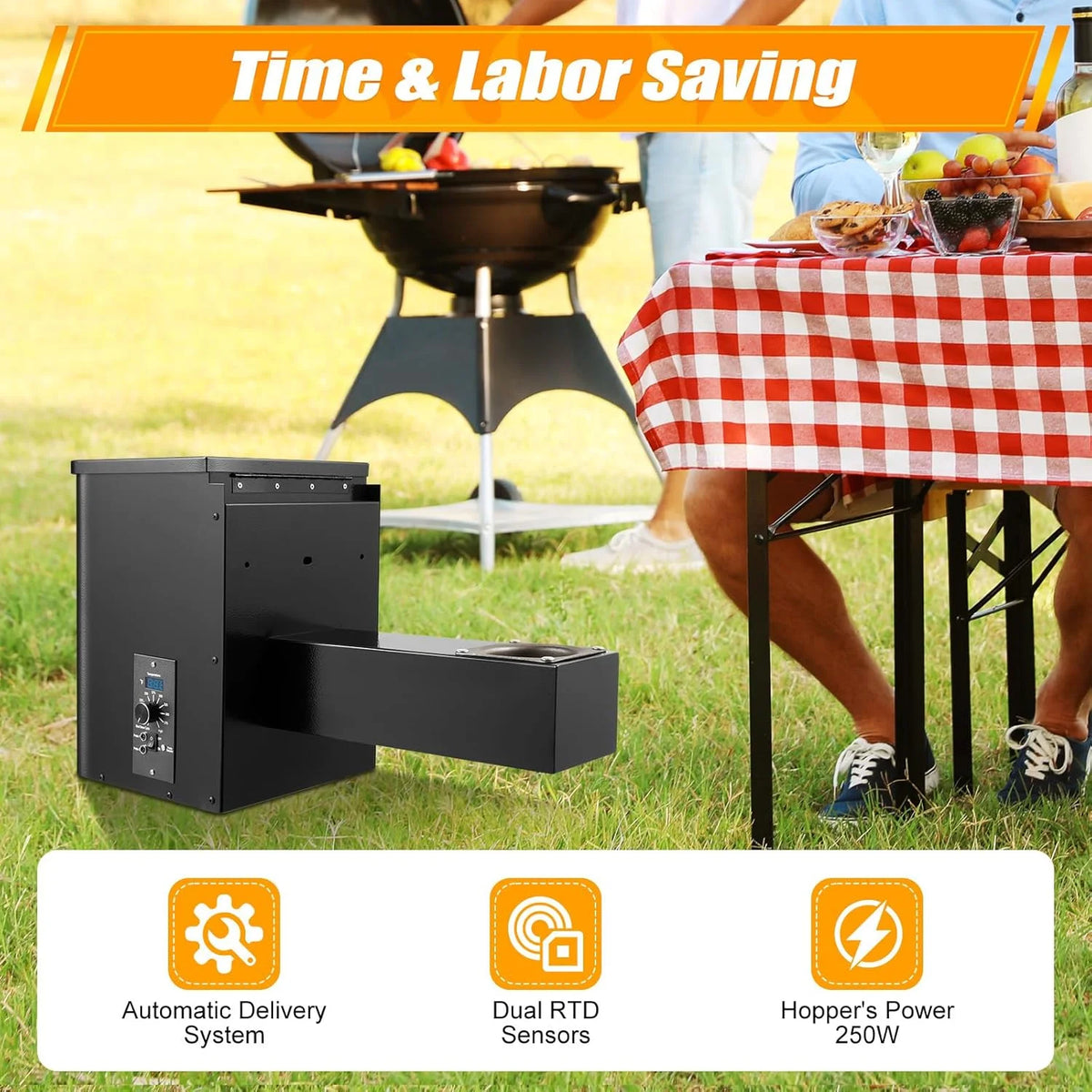 Vertical Pellet Hopper Assembly Kit with Digital Temperature Controller for BBQ Bake Roast