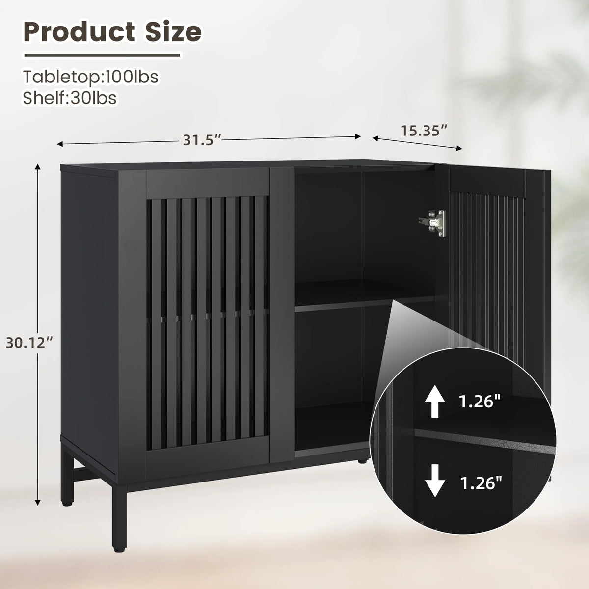 JOMEED Buffet Sideboard Cabinet with Louvered Doors & Adjustable Shelf, Wood Storage Cabinet for Kitchen, Dining Room, Living Room, Entryway Walnut