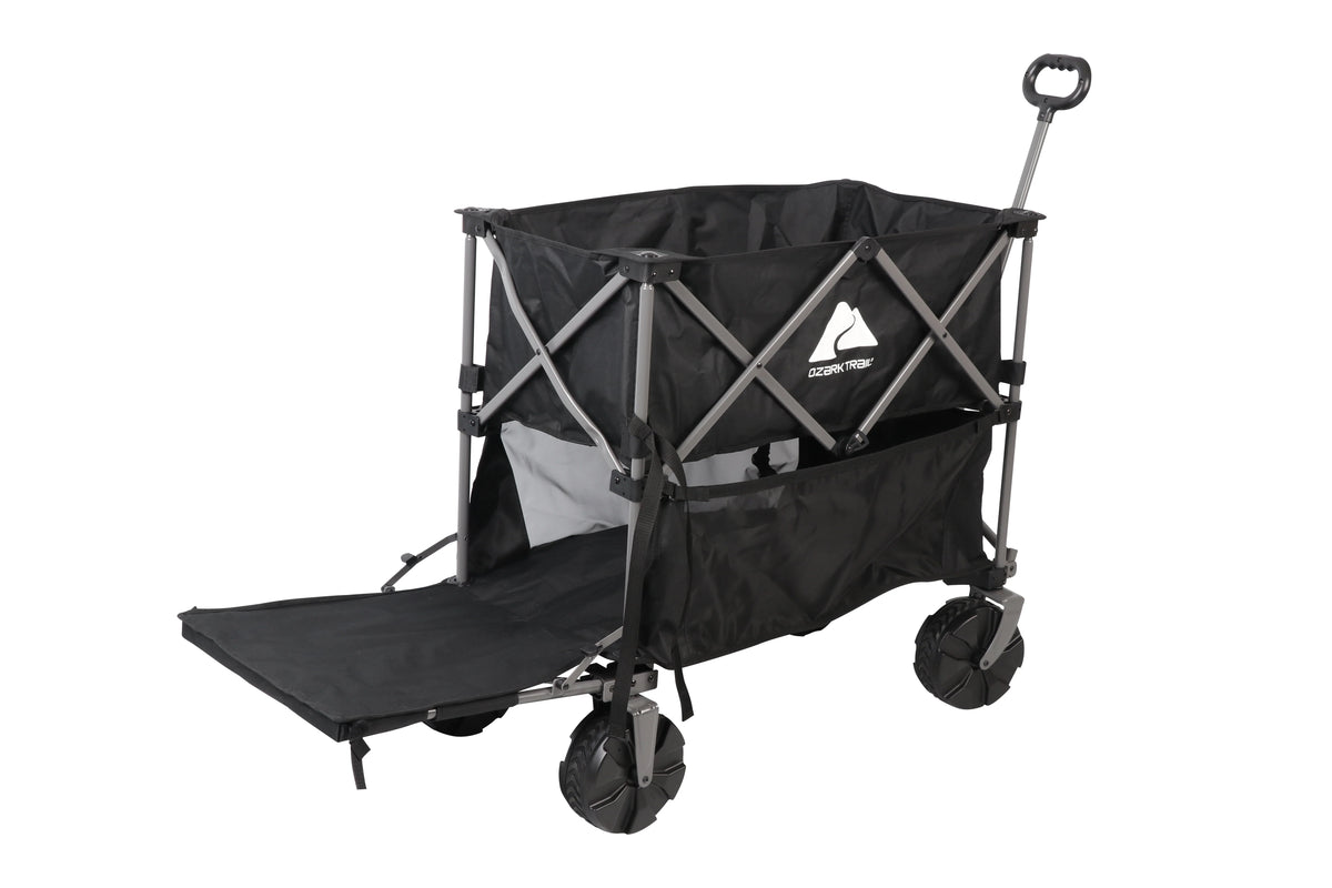 Ozark Trail Double Decker Folding Wagon with Extension Handle, Black