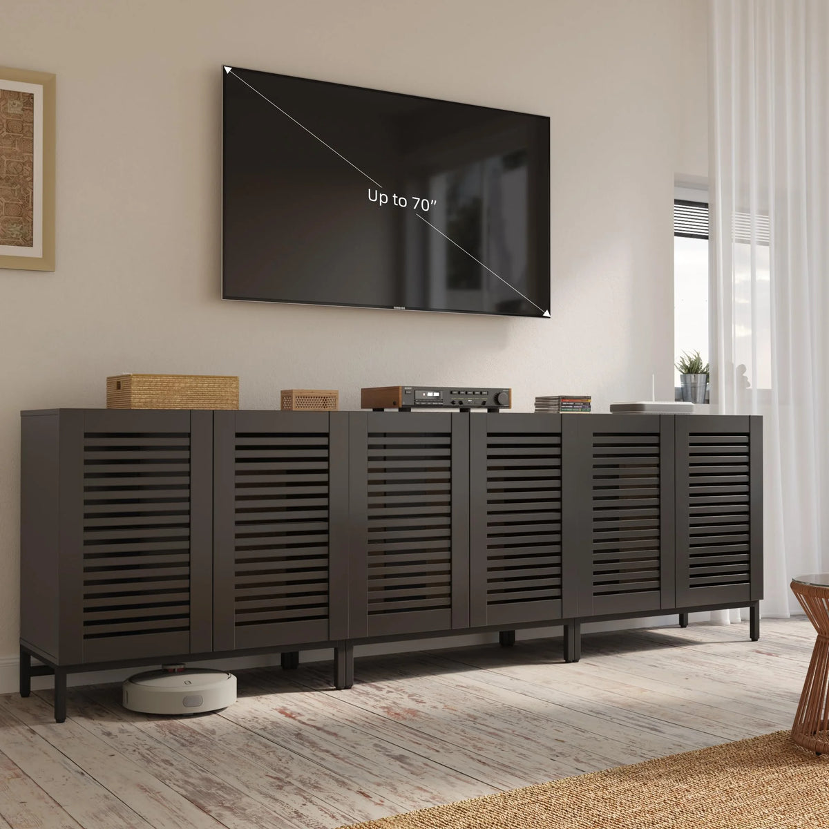 JOMEED Buffet Sideboard Cabinet with Louvered Doors & Adjustable Shelf, Wood Storage Cabinet for Kitchen, Dining Room, Living Room, Entryway Walnut