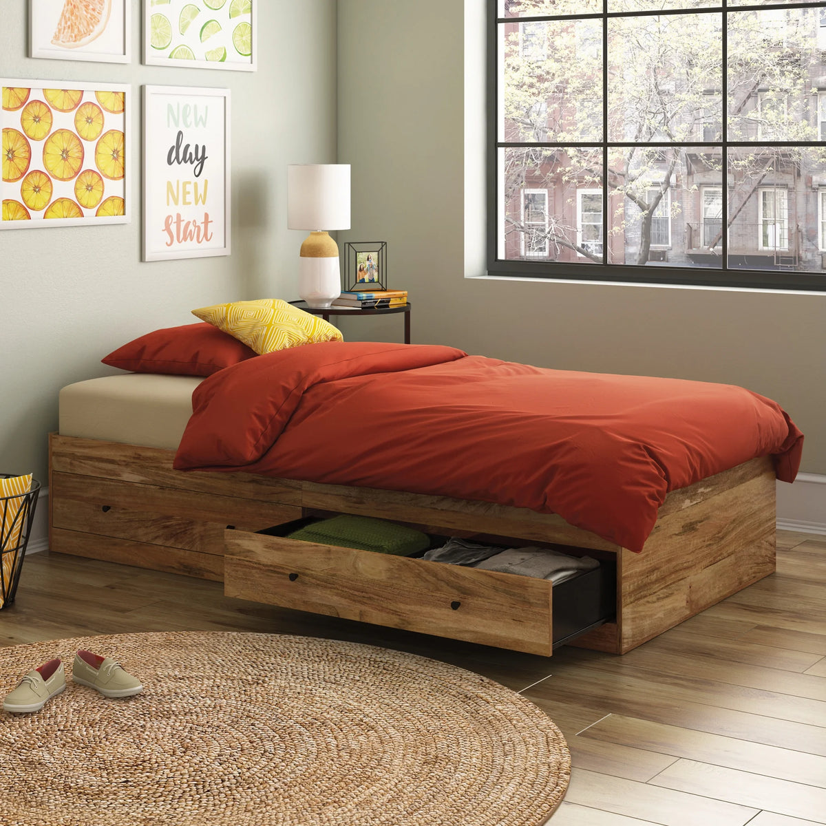 Sauder Cannery Bridge Twin Bed, Sindoori Mango Finish