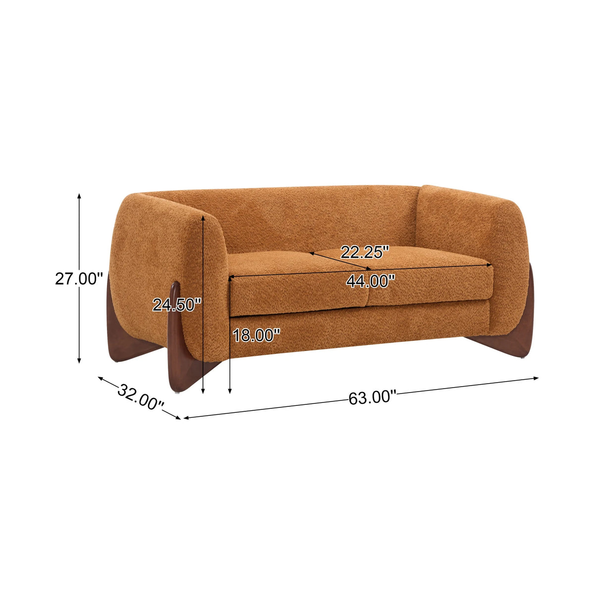 Arlo Modern Boucle Upholstery 2-Seater Sofa with Solid Wood Legs, Caramel