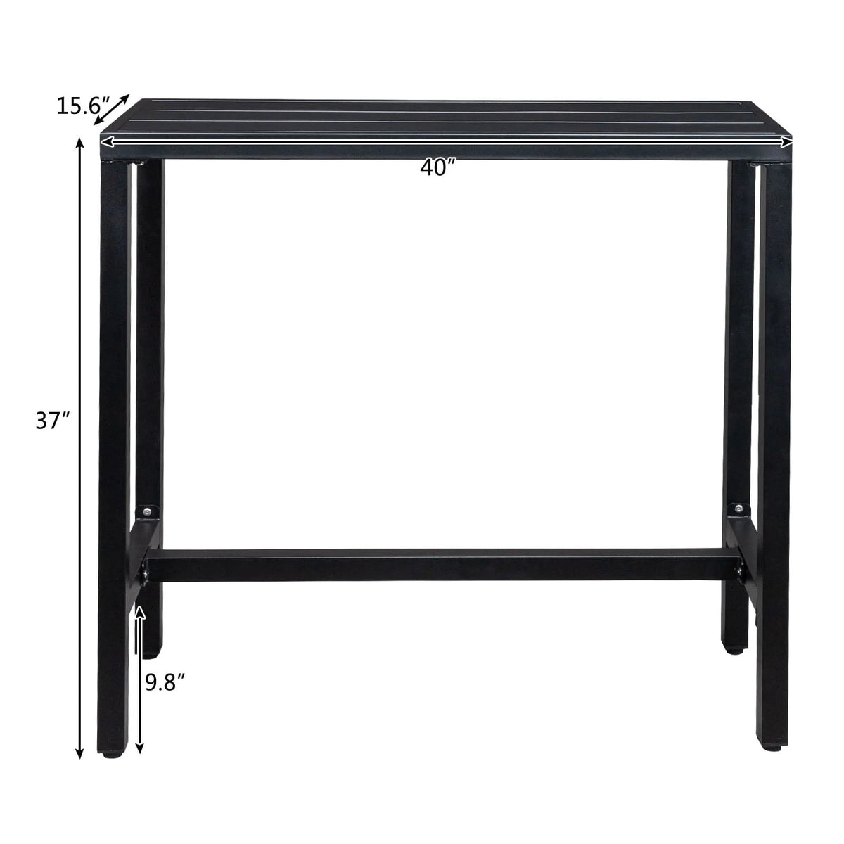 UBesGoo Outdoor Iron Bar Table, 40'' Rectangle Patio Counter Height Console Table, Black