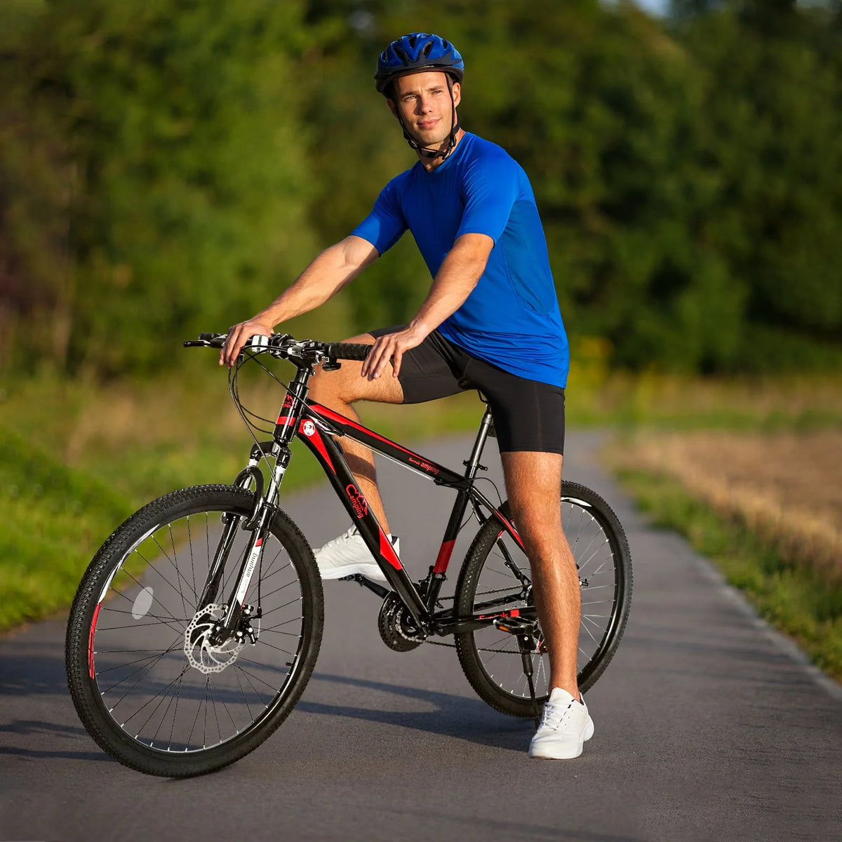 Campingsurvivals 21 Speed Mountain Bikes, with 26 inch Wheels and Dual Disc Brakes, Red/Black