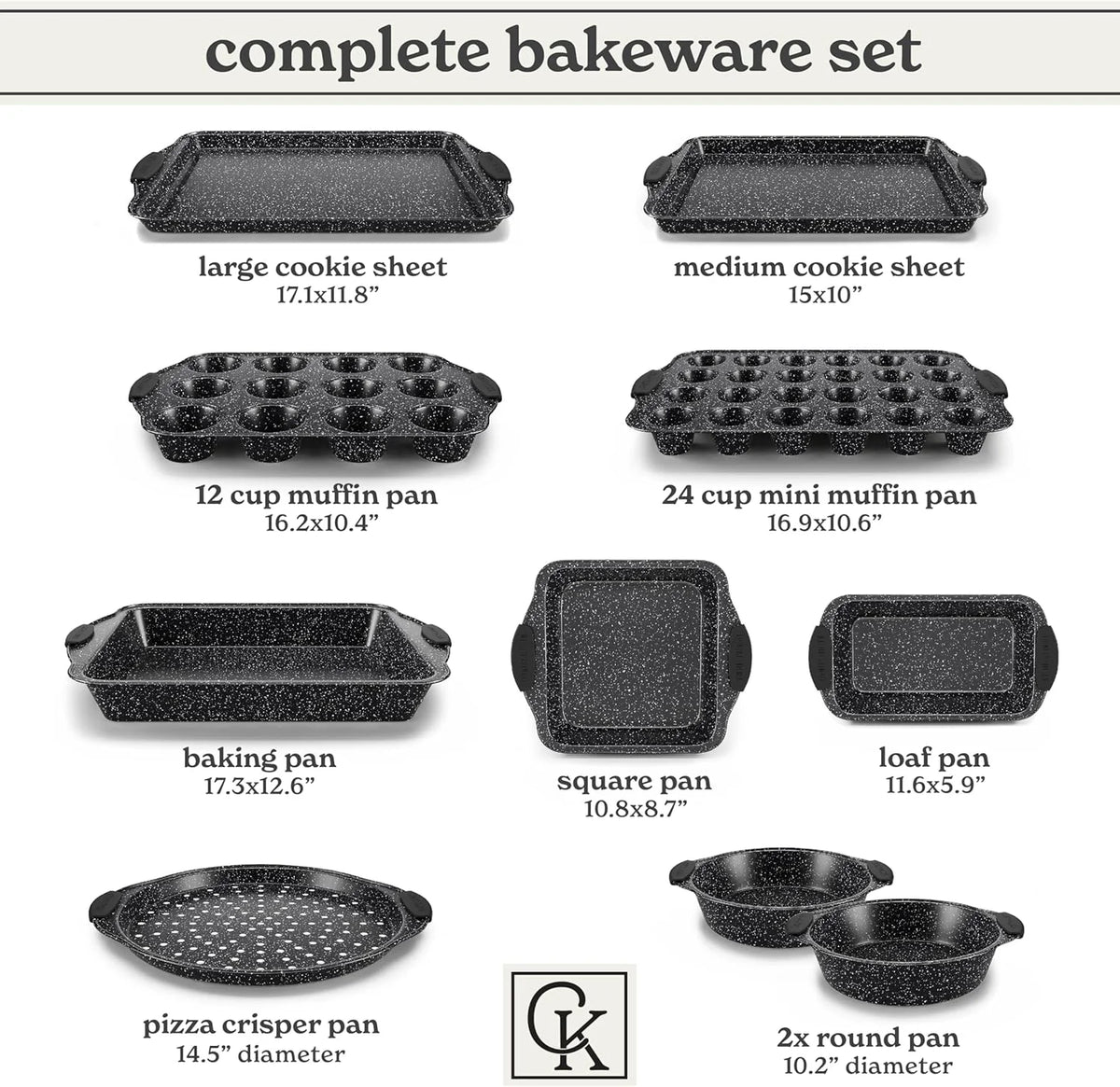 Country Kitchen 10-Piece Nonstick Bakeware Set - Stackable Pots and Pans, Black