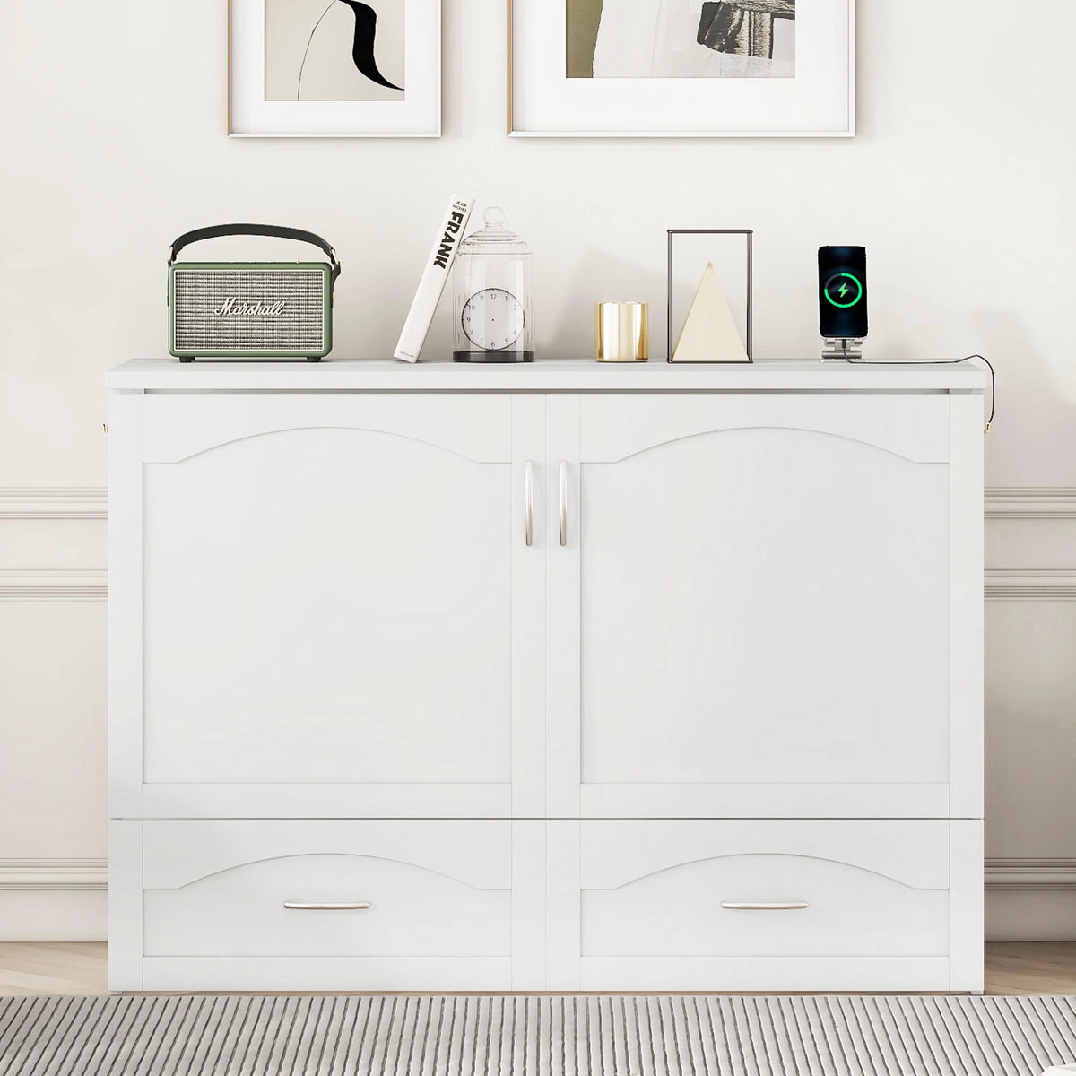 Harper & Bright Designs Full Size Murphy Bed with Shelves, Foldable Wall Bedframe w/Flexible Slats Support, Space-Saving Design, Can Be Folded Into Cabinet, White