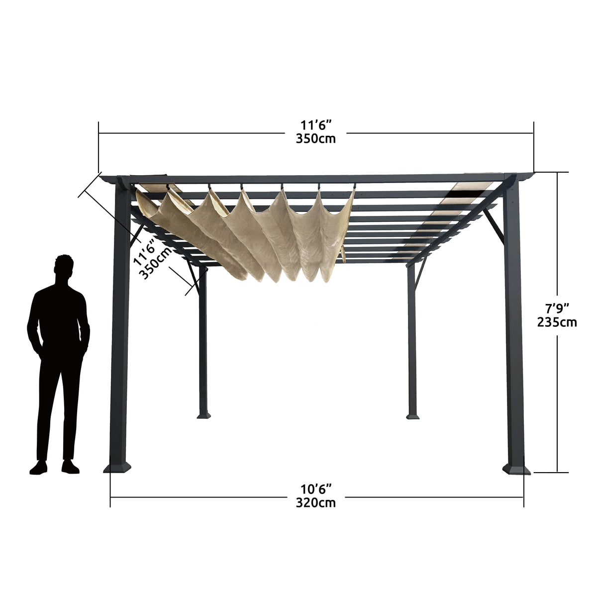 Paragon Outdoor 11'x11' Florence Aluminum Pergola in Grey with Adjustable Gray Canopy