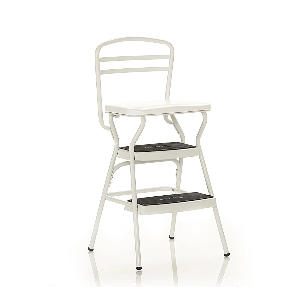 COSCO Stylaire Retro Chair + Step Stool with flip-up seat (white, one pack)