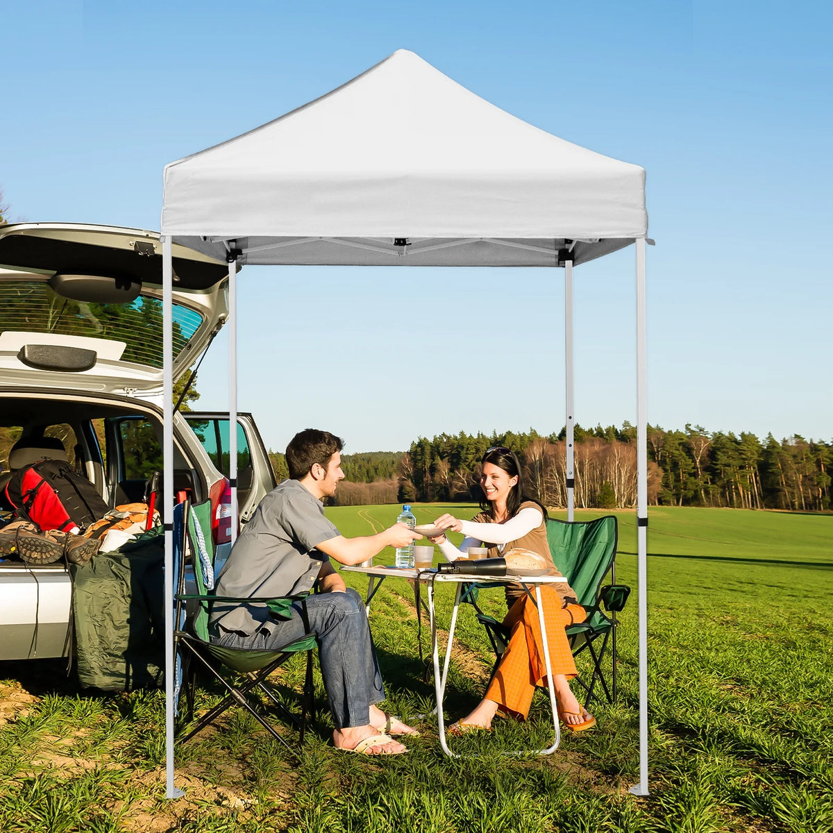 INTER HUT 5x5 Outdoor Pop up Canopy Gazebo, Instant Easy Set up Outdoor Canopy Commercial Fair Shelter, Beige