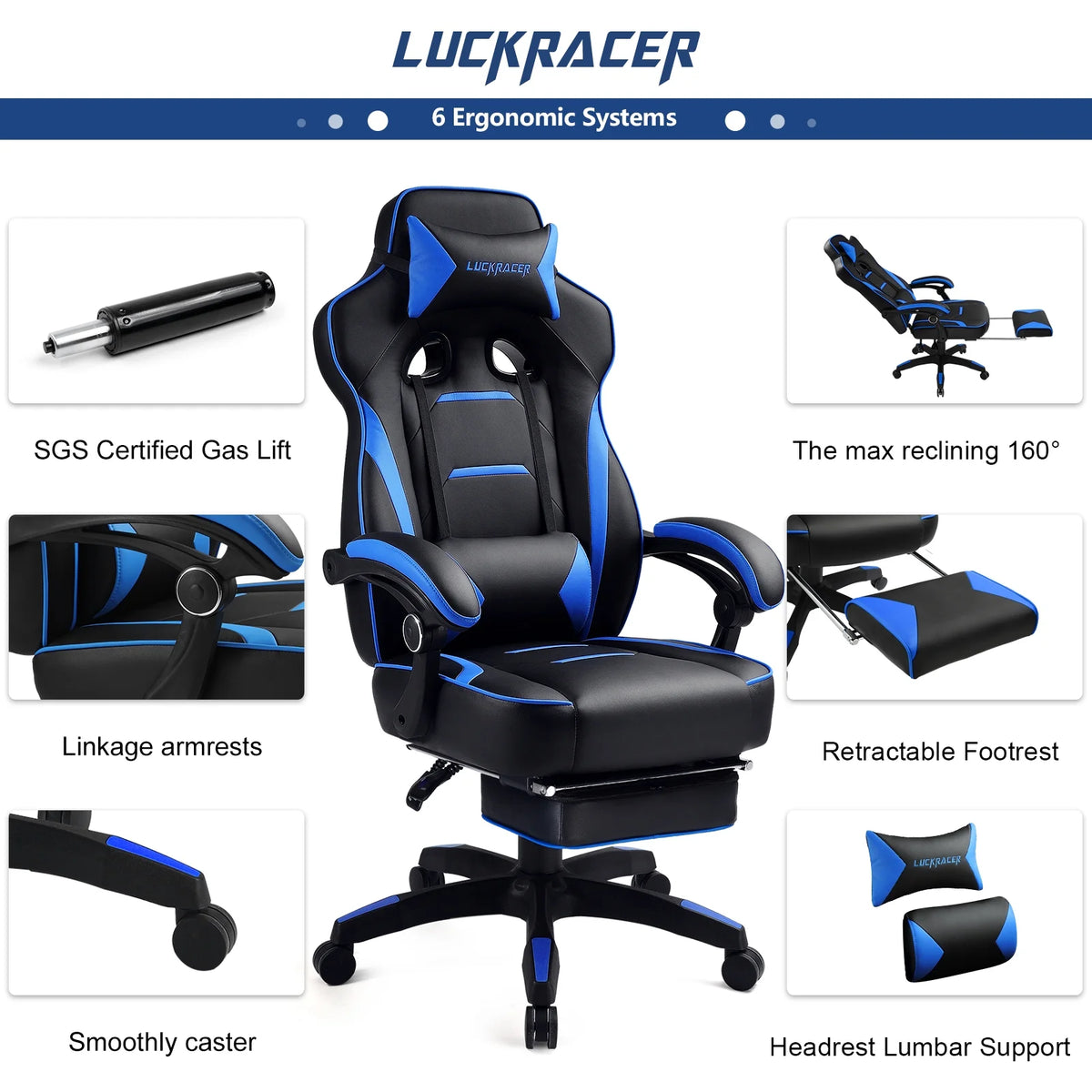 GTPLAYER Gaming Chair with Footrest, Big and Tall Game Chair 350lb Racing Style Computer Chair, Ergonomic Executive Office Chair High Back with Lumbar Support and Recliner, Black