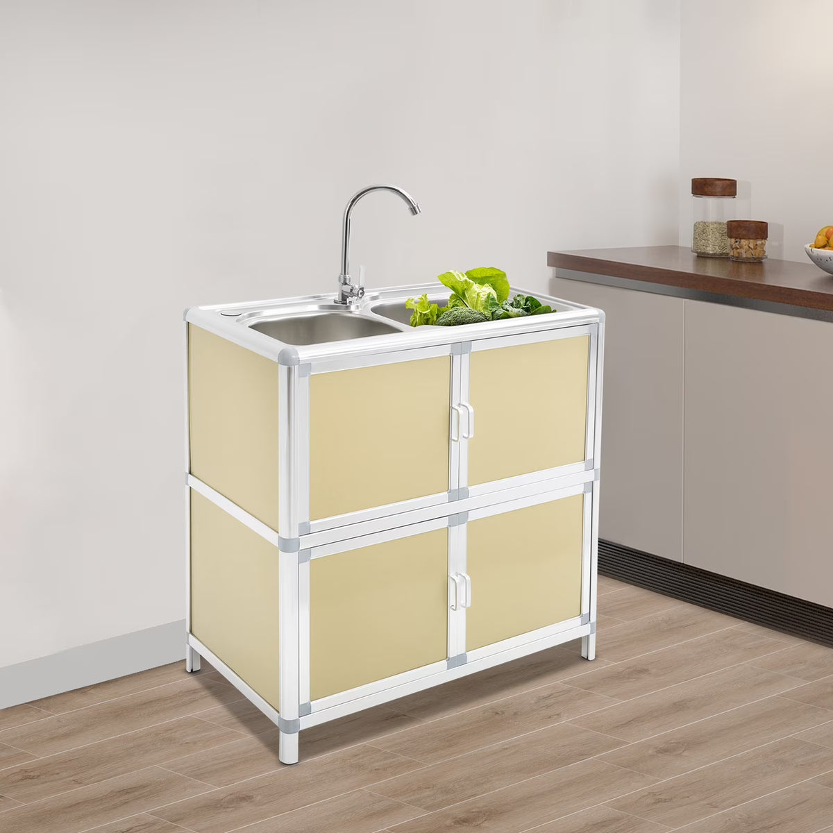Kitchen Sink with Cabinet, Utility Sinks with Faucet, Freestanding Sink with Storage for Home Kitchen(Blue)