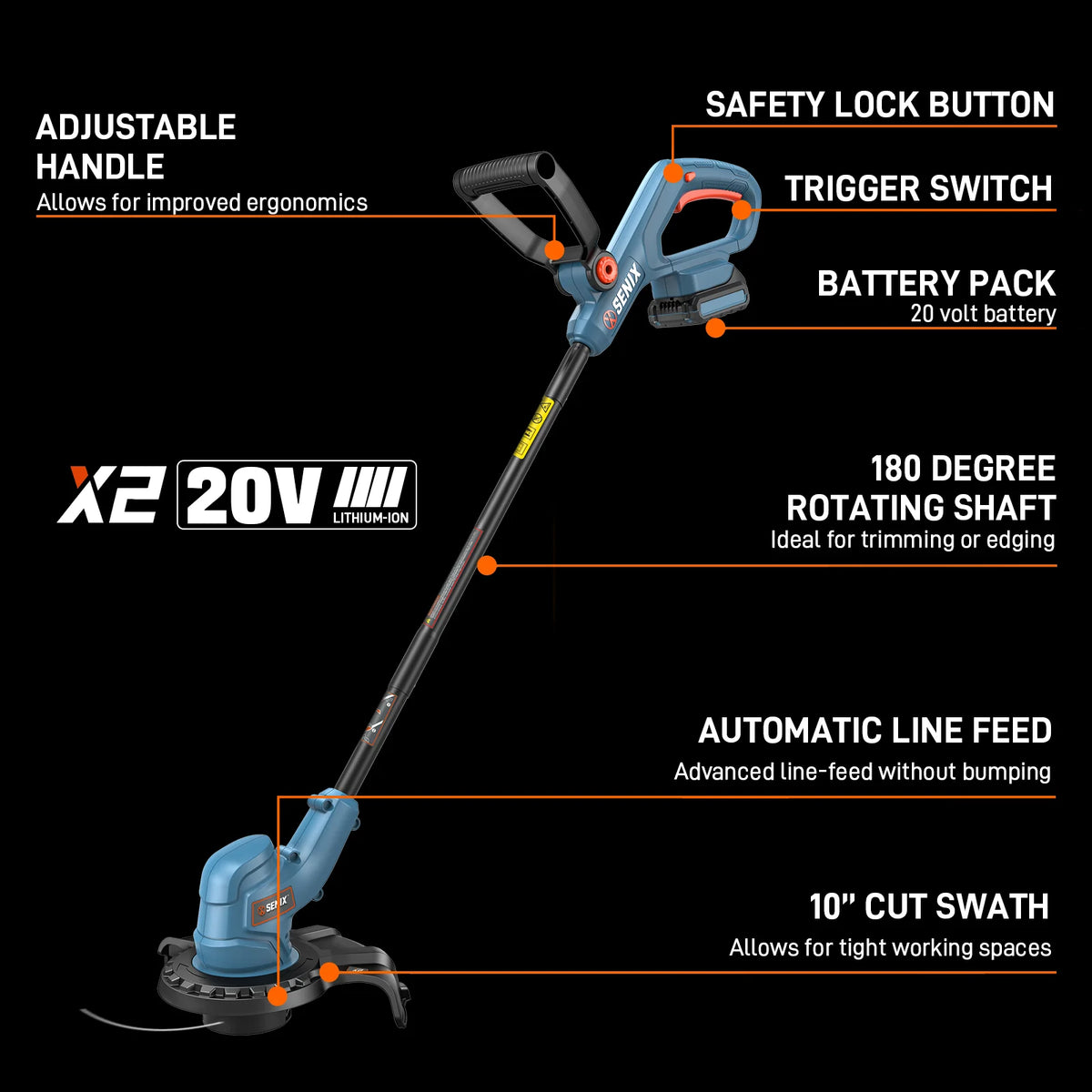 SENIX 20V 2-Tool Cordless Combo Kit, 10-Inch String Trimmer & Variable Speed Leaf Blower (One 4.0Ah Battery and Charger Included) S2K2B1-03