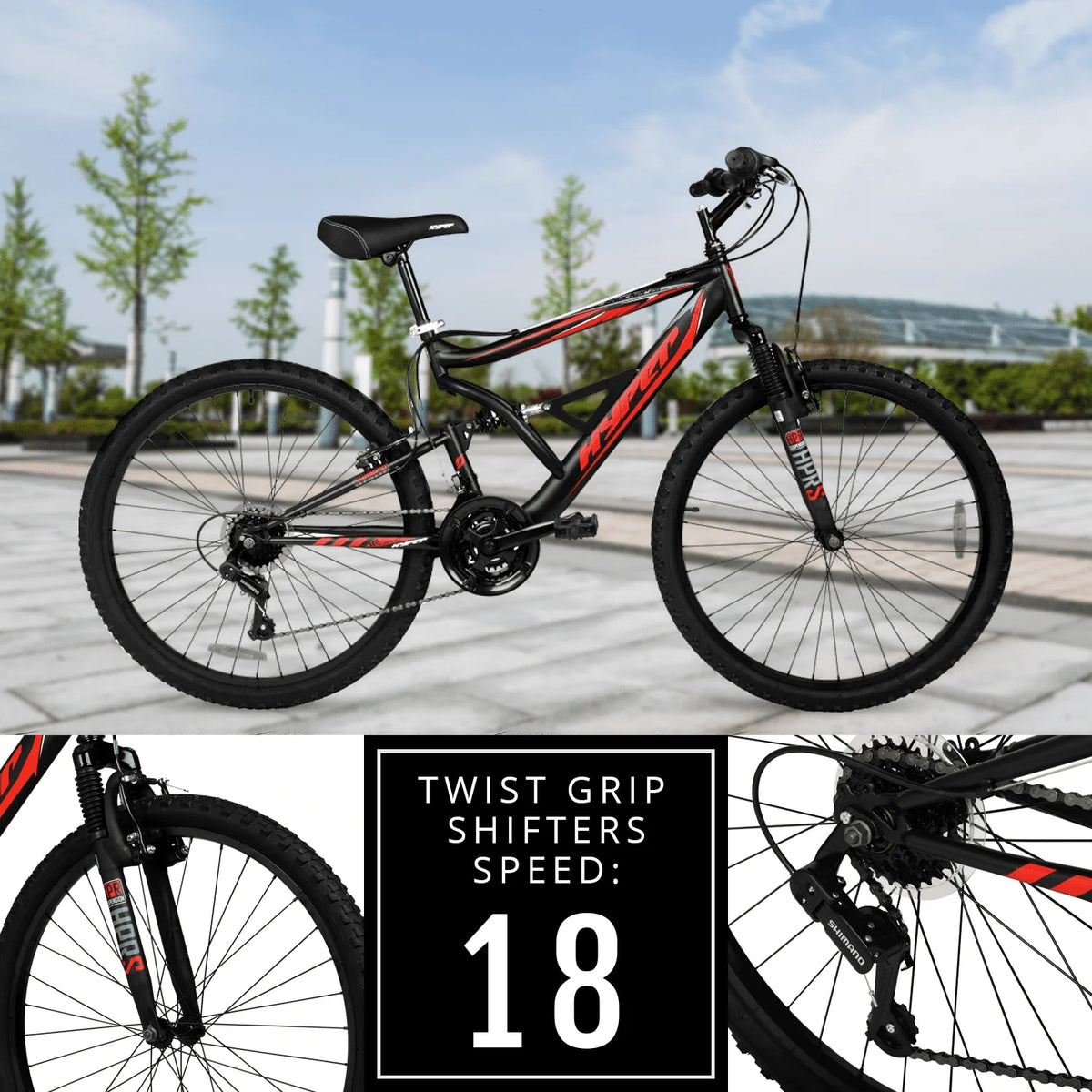 Hyper Bicycles Men's 26" Shocker Mountain Bike, Black/Red