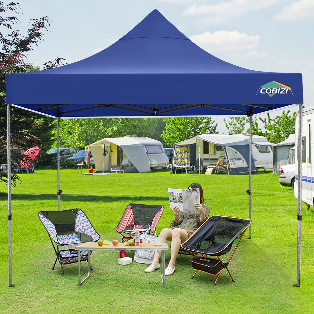 COBIZI 10x10 Heavy Duty Pop-up Canopy Tent for Outside, UPF 50+ Waterproof and Instant Outdoor Shelter, Outdoor Canopy for Beach,Party,Camping with Rope,Stake and Carrying Bag,White(Frame Thickened)