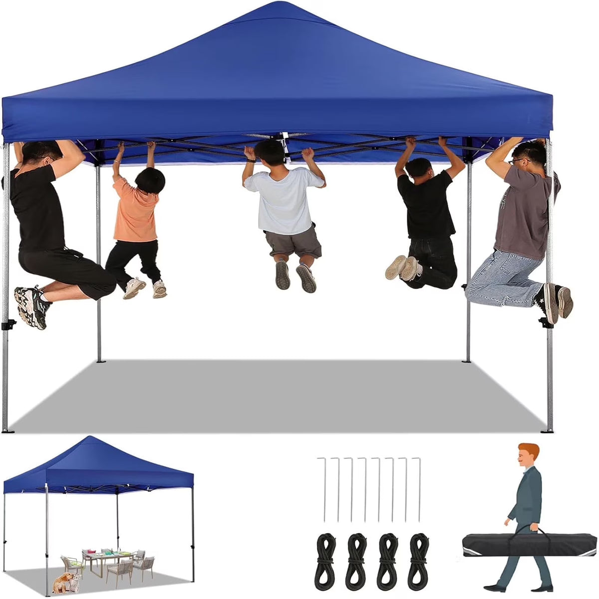 COBIZI 10x10 Heavy Duty Pop-up Canopy Tent for Outside, UPF 50+ Waterproof and Instant Outdoor Shelter, Outdoor Canopy for Beach,Party,Camping with Rope,Stake and Carrying Bag,White(Frame Thickened)