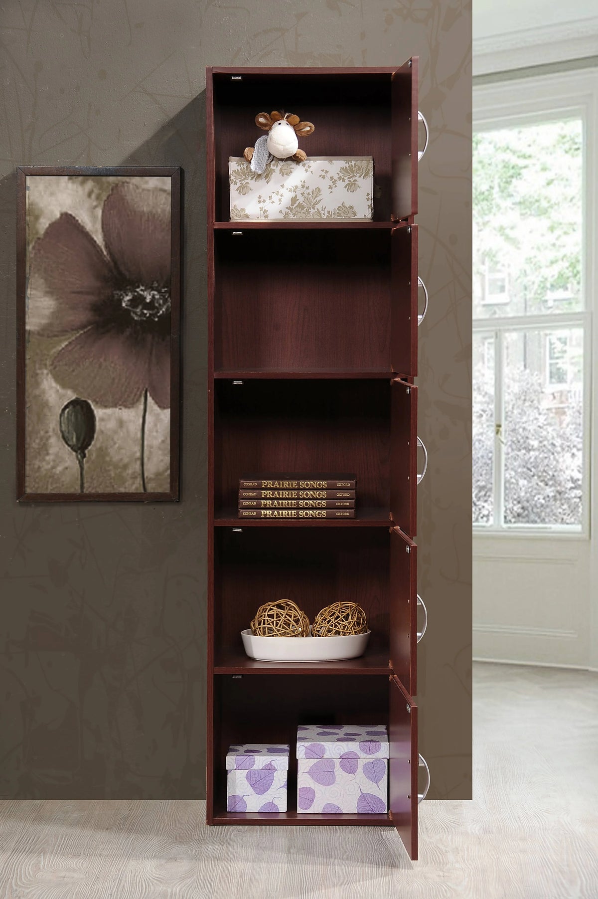 Hodedah 5-Shelf, 5-Door Multipurpose Cabinet, Multiple Colors