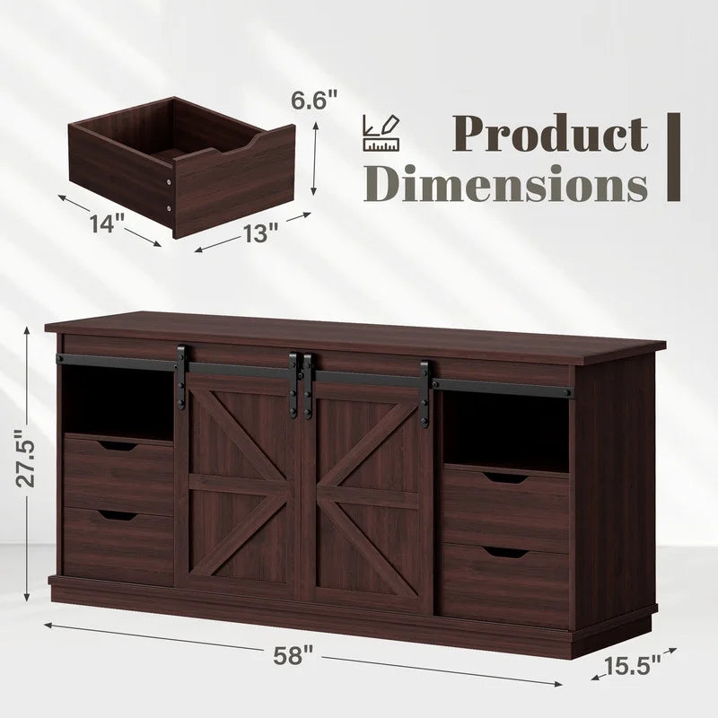 Vineego 70 inch Farmhouse TV Stand for Living Room, Entertainment Center with Sliding Barn Doors & 4 Storage Drawers, Adjustable Shelves Rustic Media Console for Bedroom,White